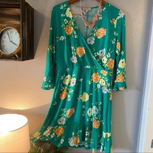 Loft Outlet Green Garden Floral Dress